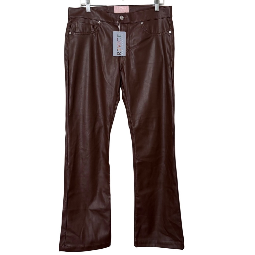 New w/ Tags Revice Denim Dark Brown Faux Leather Bootcut Pants Womens 31